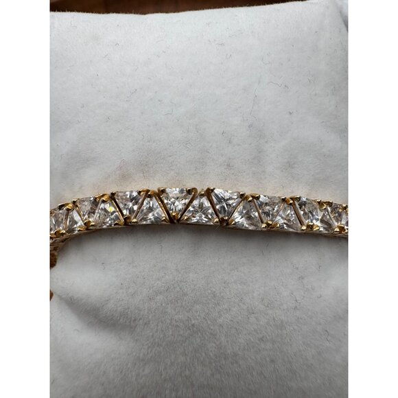 Cubic Zirconia Sterling Silver Gold-Plated Tennis Bracelet Elegant Design 7.5” W - Picture 2 of 9